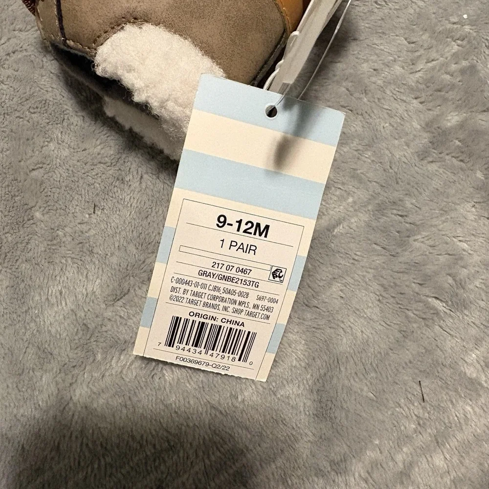 Target Sz 9-12M Toddler's Gray/Brown Fleece Shoe Booties